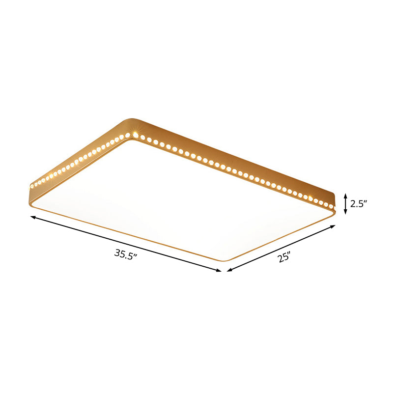 White/Gold Slim Ceiling Light Modern LED Acrylic Flush Mount Fixture in White/Warm Light with Crystal Accents