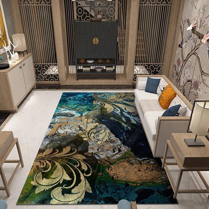 Tapis bleu et doré vintage polyester paisley motif tapis de support sans glissement lavable pour le salon