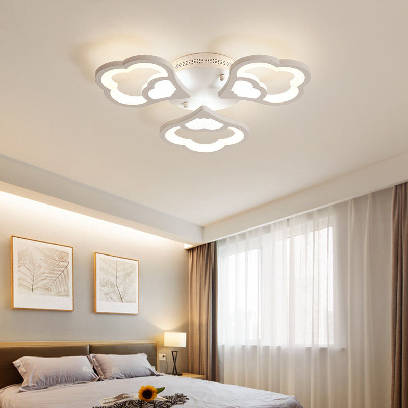 3/5/12-Head LED Bedroom Flush Light with Flower Acrylic Shade White Ceiling Mounted Fixture in Warm/White Light