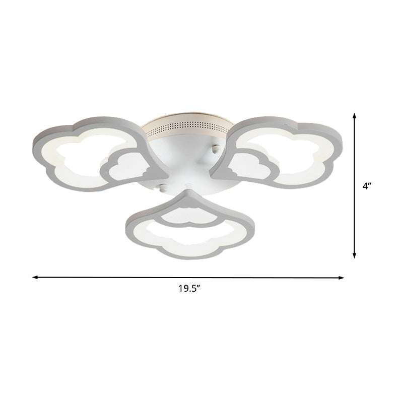 3/5/12-Head LED Bedroom Flush Light with Flower Acrylic Shade White Ceiling Mounted Fixture in Warm/White Light