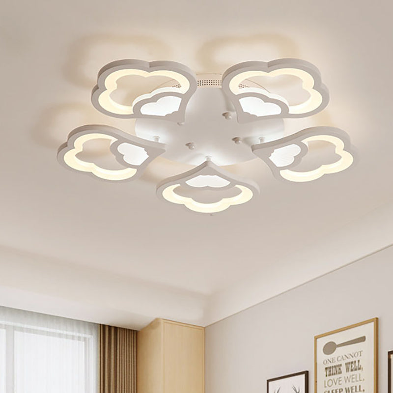 3/5/12-Head LED Bedroom Flush Light with Flower Acrylic Shade White Ceiling Mounted Fixture in Warm/White Light