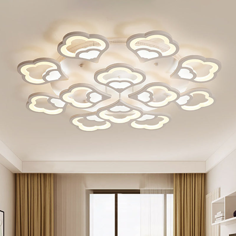 3/5/12-Head LED Bedroom Flush Light with Flower Acrylic Shade White Ceiling Mounted Fixture in Warm/White Light