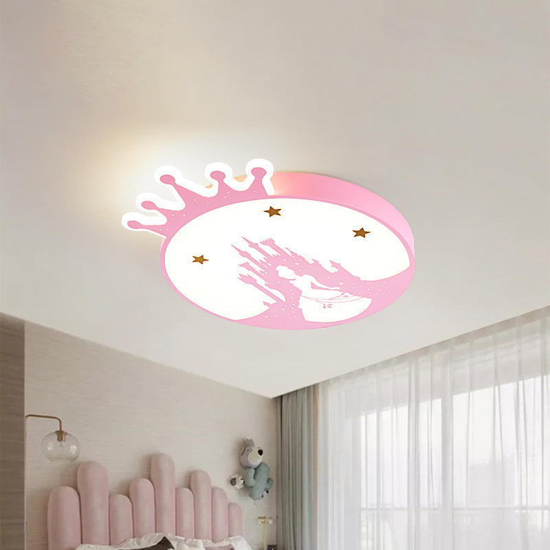 Acrylic Round Ceiling Light Fixture Contemporary LED Pink Flush Ceiling Light with Princess Pattern