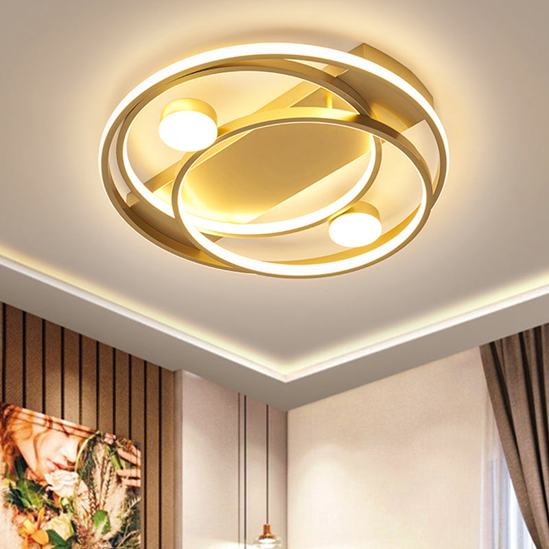 Anello di attraversamento contemporaneo a filo montato lampada a soffitto della camera a led metallica in oro, larghezza 16 "/19.5"