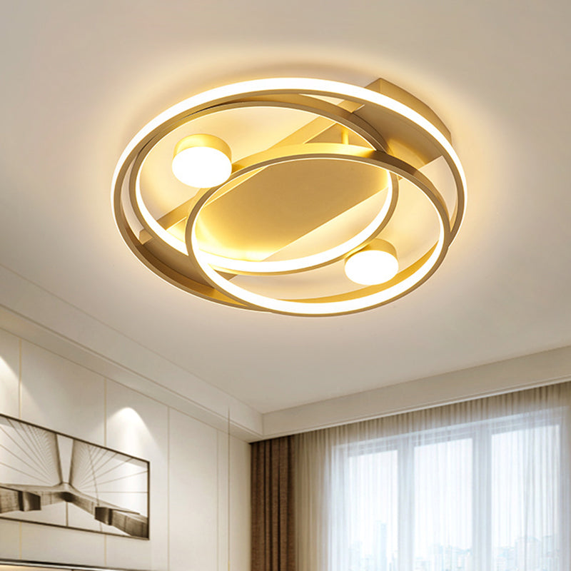 Contemporary Crossing Ring Flush Mount Metallic LED Bedroom Ceiling Light Fixture in Gold, 16"/19.5" Width