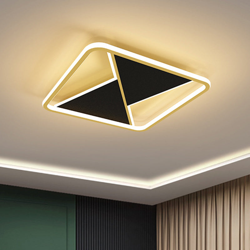 Einfachheit kombinierter Quadrat Flush Mount Metall LED Schlafzimmer Deckenleuchte in Gold, 16 "/19,5" breit