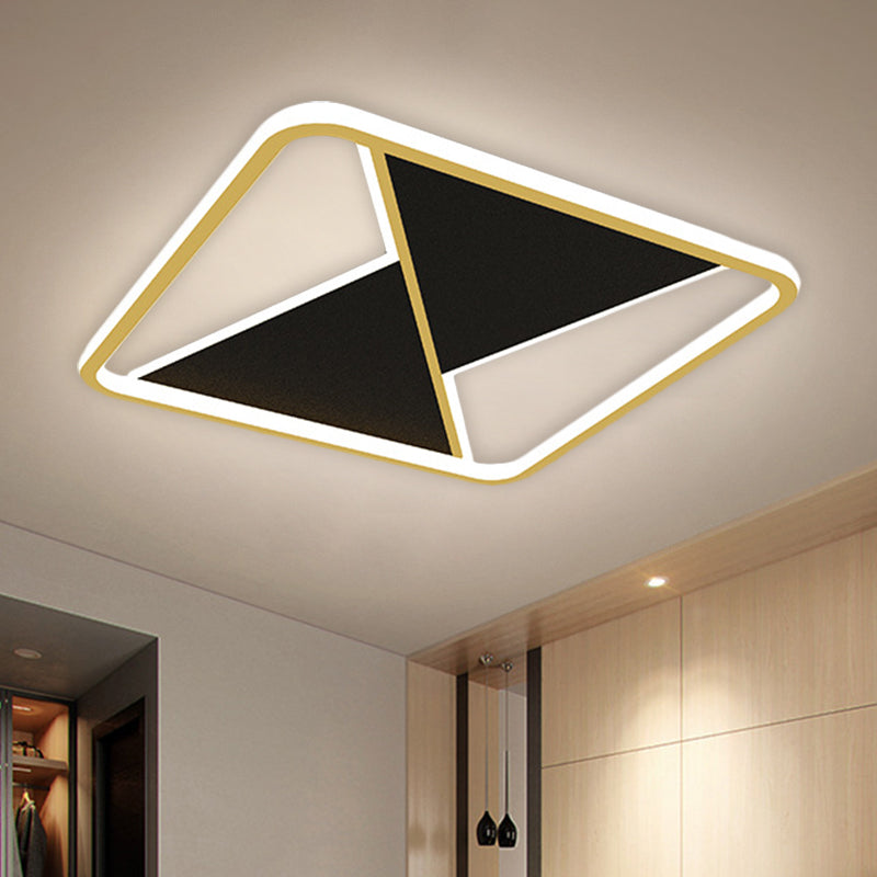 Einfachheit kombinierter Quadrat Flush Mount Metall LED Schlafzimmer Deckenleuchte in Gold, 16 "/19,5" breit