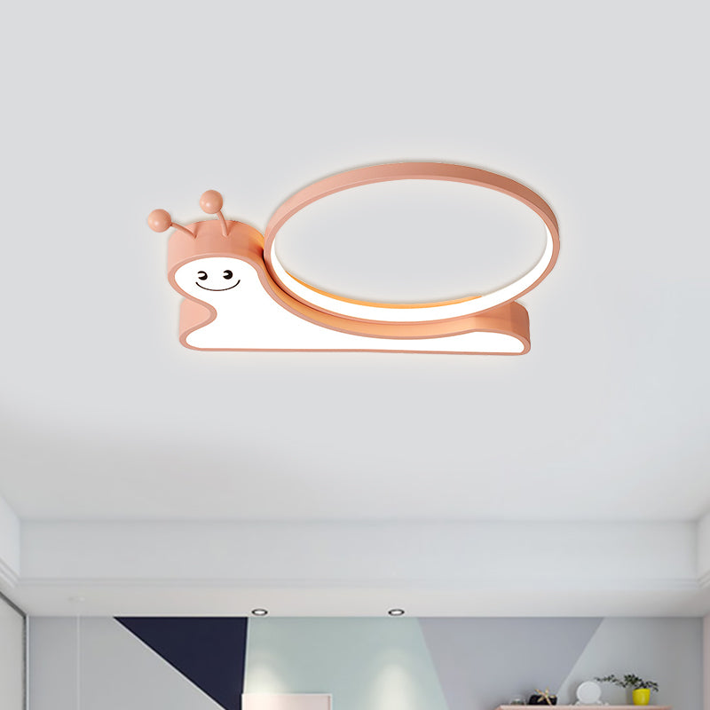 Acrylic Snail Design Flush Light Fixture Cartoon Pink/Blue LED Ceiling Mounted Lamp in Warm/White Light