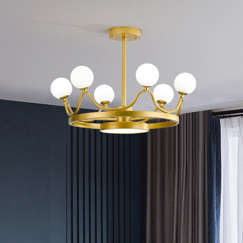 6 Heads Nursery Room Chandelier Light Fixture Modern Gold Hanging Ceiling Light with Linear Metal Design