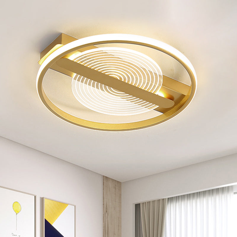 Lampada a montaggio a filo rotondo in metallo contemporaneo da 16,5 "/20,5" illuminazione a soffitto in oro a LED in luce calda/bianca