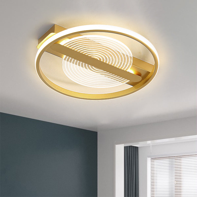 Metal Round Flush Mount Lamp Contemporary 16.5"/20.5" Wide LED Gold Ceiling Lighting in Warm/White Light