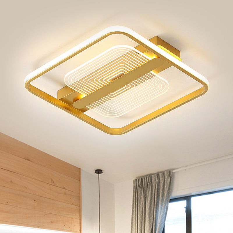 Struttura quadrata metallica a fiuto moderno lampada a monte a filo oro a LED in luce calda/bianca, larghezza 16,5 "/20,5"