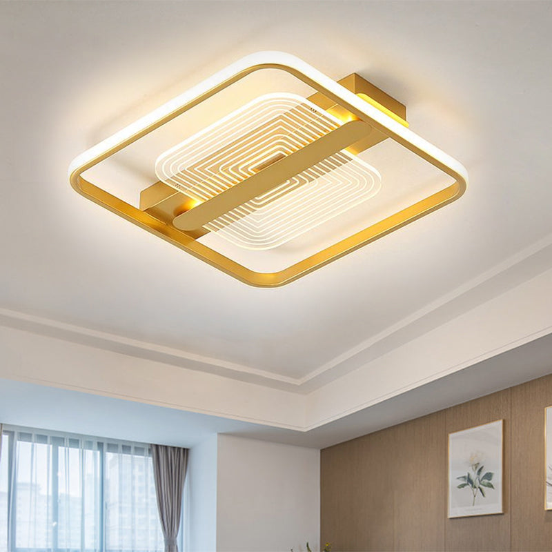 Struttura quadrata metallica a fiuto moderno lampada a monte a filo oro a LED in luce calda/bianca, larghezza 16,5 "/20,5"