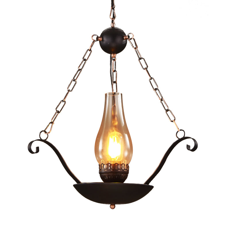 Cup Shape Restaurant Pendulum Lamp Warehouse Clear Glass 1-Bulb Black Chain Design Suspension Lighting Fixture