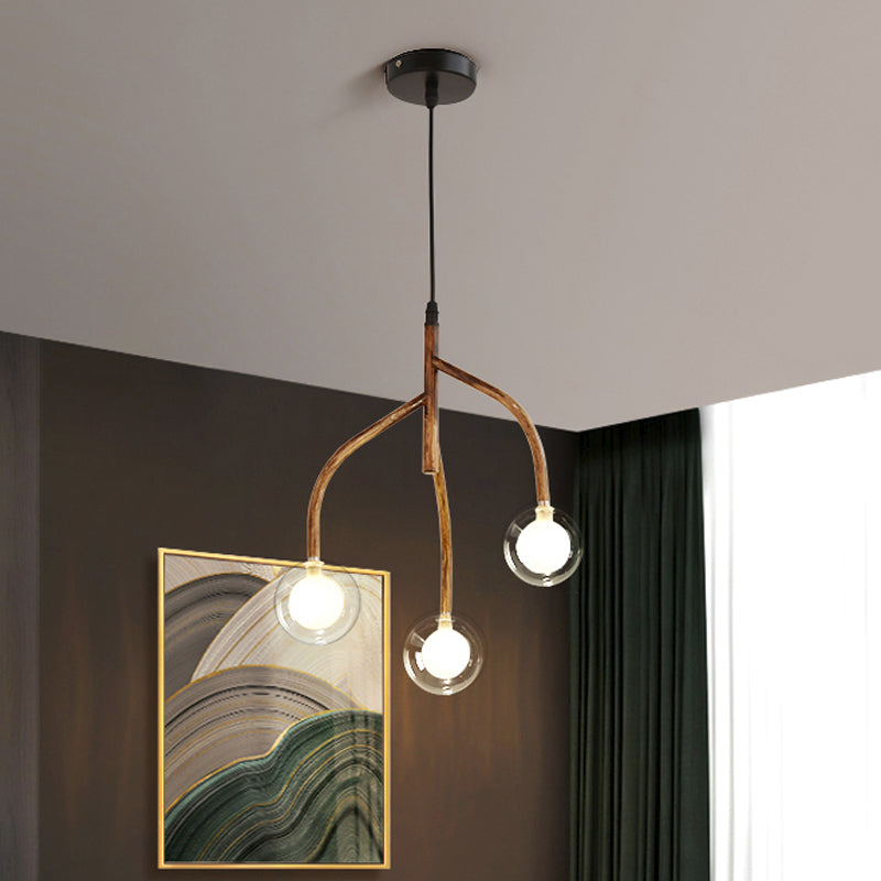 Clear Glass Beige Pendulum Lamp Molecular 3 Lights Warehouse Pendant Chandelier with Vine Design