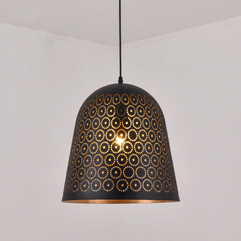 Metallic Black Ceiling Light Cylinder/Oval 1 Head Warehouse Patterned Pendant Lamp Kit for Restaurant