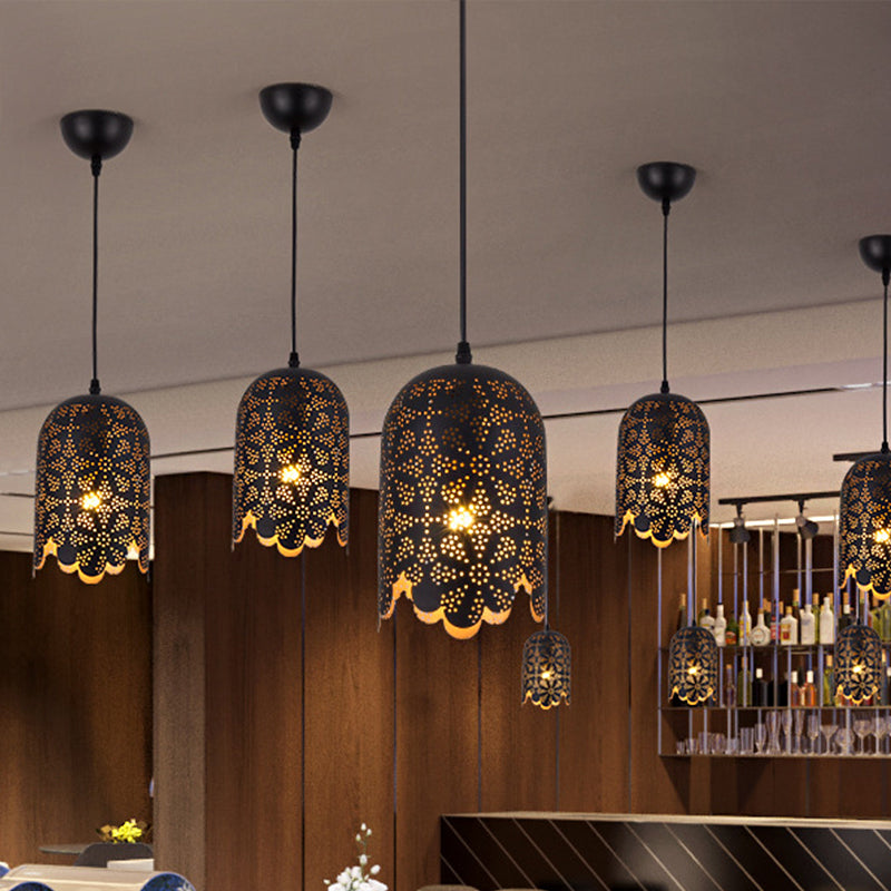 Metallic Black Ceiling Light Cylinder/Oval 1 Head Warehouse Patterned Pendant Lamp Kit for Restaurant