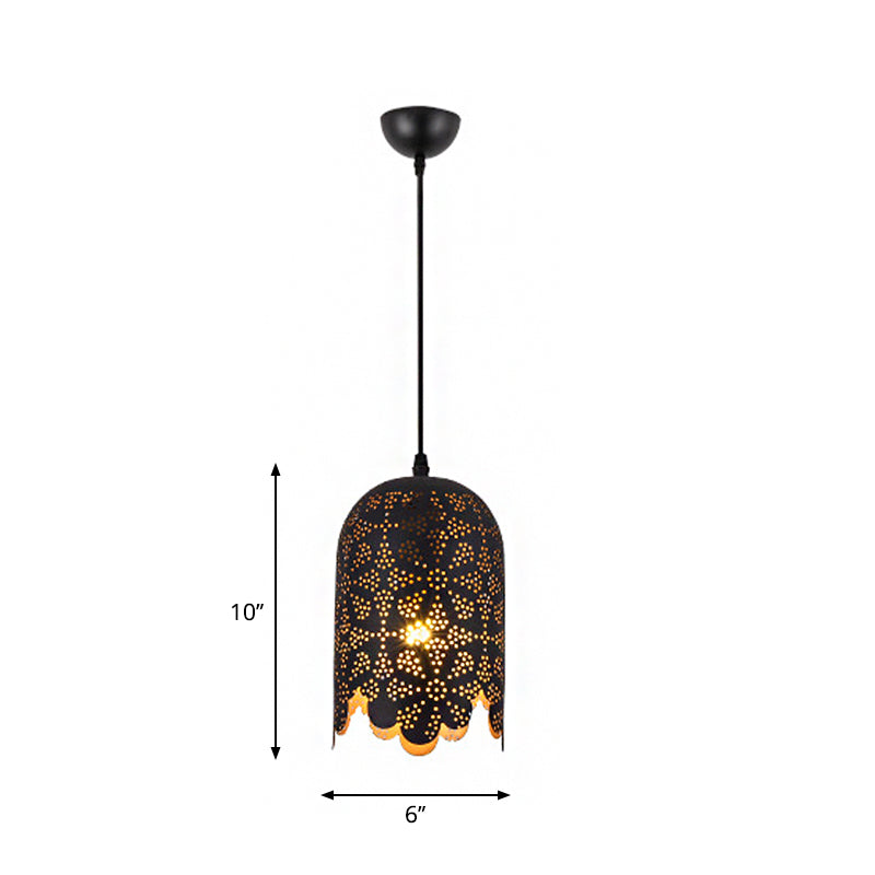 Metallic Black Ceiling Light Cylinder/Oval 1 Head Warehouse Patterned Pendant Lamp Kit for Restaurant