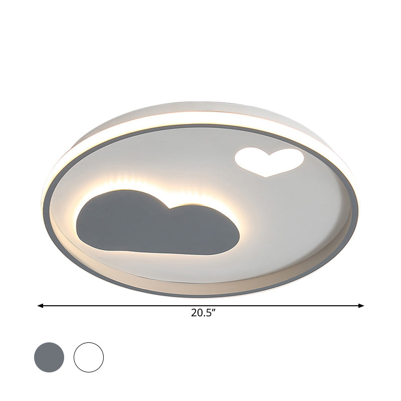 Round Flush Light Fixture Contemporary Metallic Black/White LED Ceiling Mounted Light with Cloud and Heart Pattern in Warm/White Light