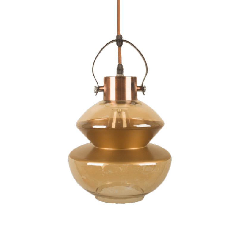 Loft Gourd/Schoolhouse/Mushroom Pendant Single Head Amber Glass Hanging Ceiling Lighting for Dining Hall