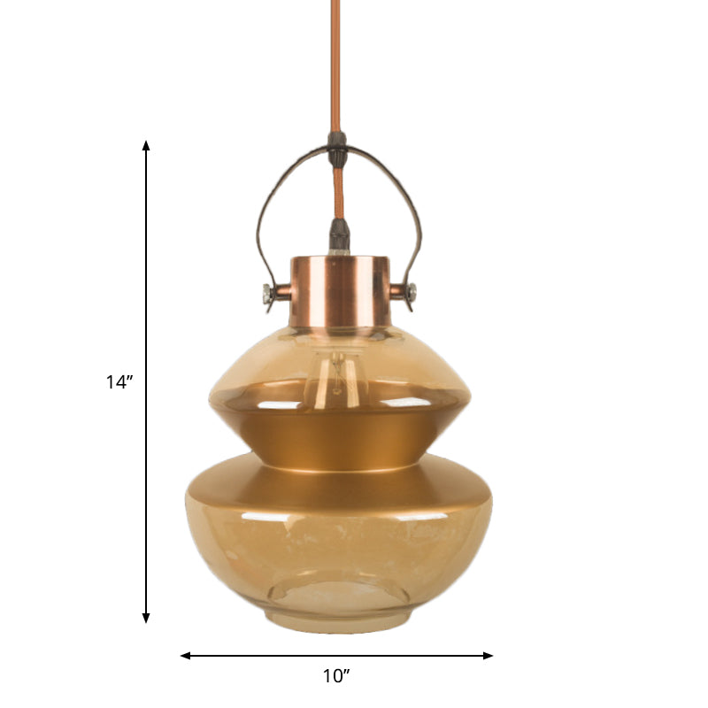 Loft Gourd/Schoolhouse/Mushroom Pendant Single Head Amber Glass Hanging Ceiling Lighting for Dining Hall