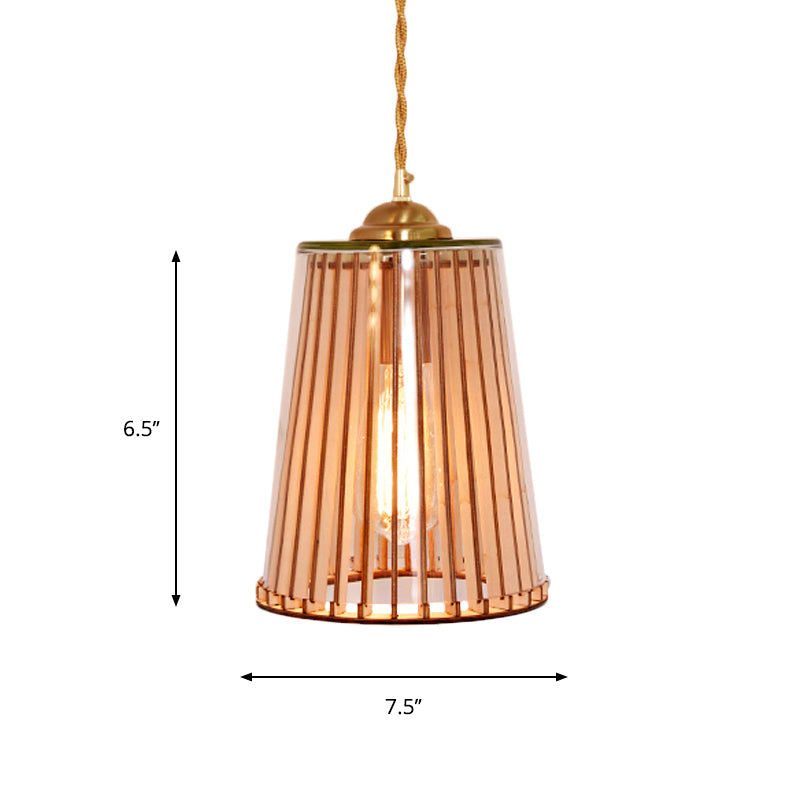 Gold Single Light Pendulum Lamp boerderij Amber Glass Kegel/vat gestrand touw naar beneden verlichting hanger