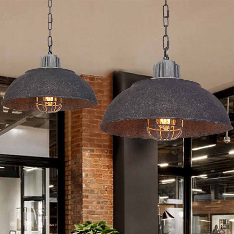 Black Single Head Suspension Lamp Vintage Metal Bowl Pendant Light Fixture with Oval Cage Shade