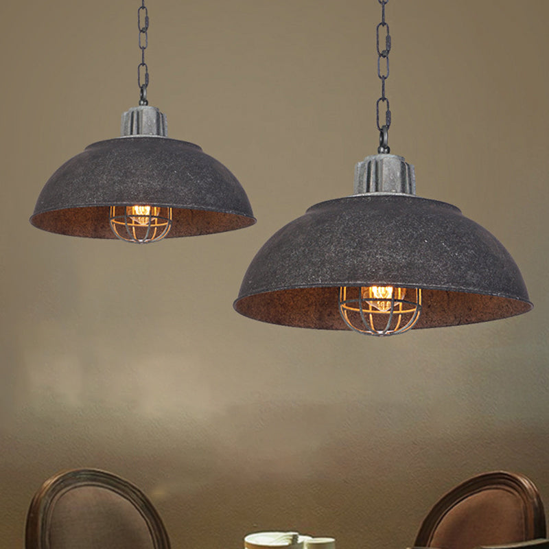 Black Single Head Suspension Lamp Vintage Metal Bowl Pendant Light Fixture with Oval Cage Shade