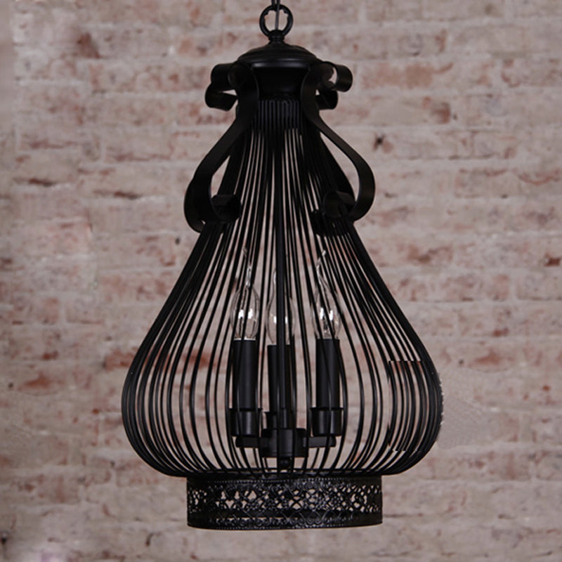 3 luces Lámpara de vela de calabaza con vela de metal de estilo de calabaza estilo loft en negro en negro