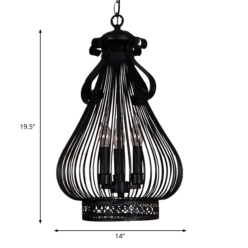 3 luces Lámpara de vela de calabaza con vela de metal de estilo de calabaza estilo loft en negro en negro