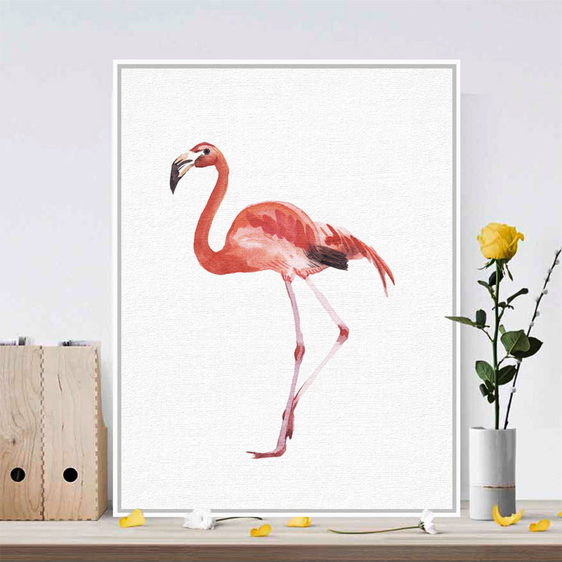 Red Flamingo Wall Art Textured Surface Minimalistic Dining Room Canvas Print