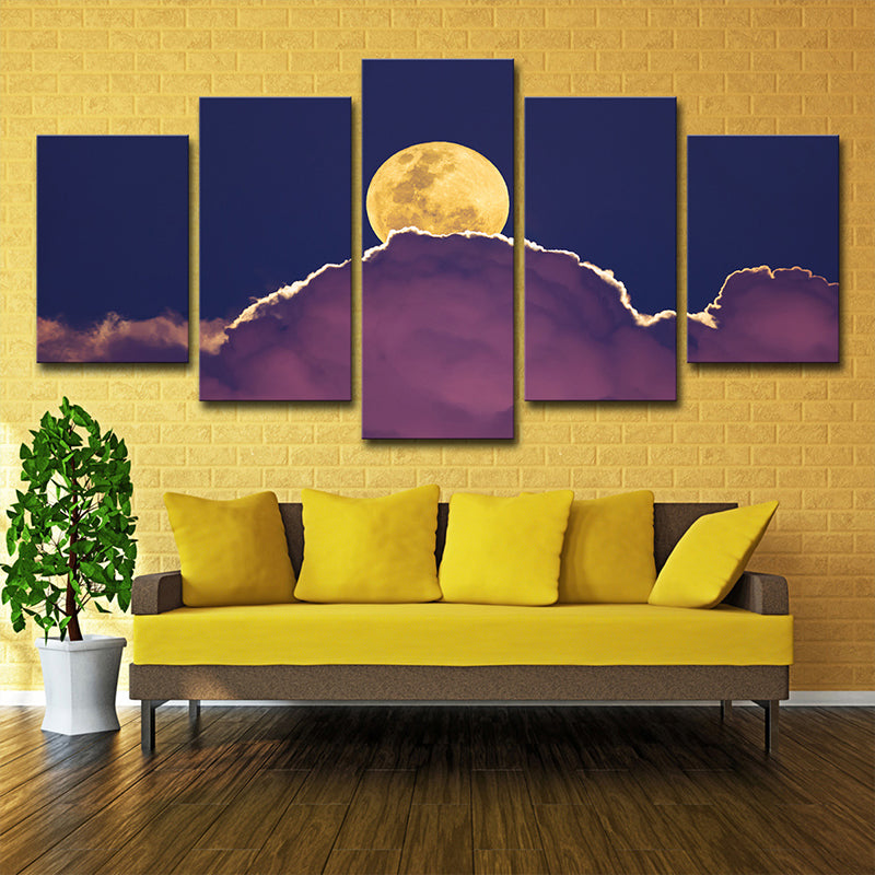 Purple Night Sky Canvas Print Full Moon Behind the Cloud Kids Multi-Piece Wall Art