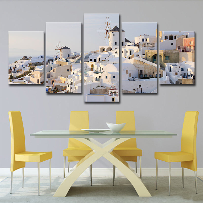 White Santorini Houses Wall Art Multi-Piece Global Inspired Bedroom Canvas Print