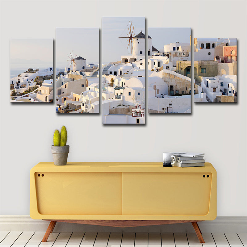 White Santorini Houses Wall Art Multi-Piece Global Inspired Bedroom Canvas Print