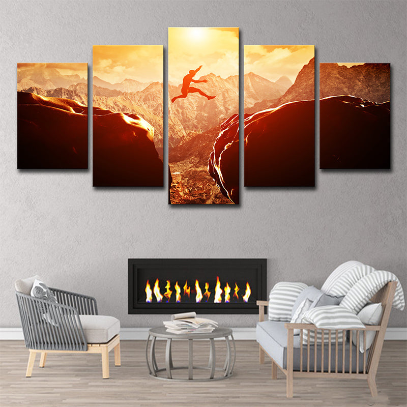 Modern Extreme Sports Wall Art Brown Sunset Mountain Landscape Canvas Print for Home