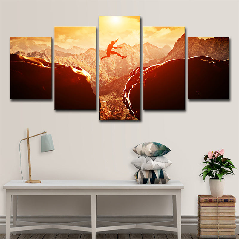 Modern Extreme Sports Wall Art Brown Sunset Mountain Landscape Canvas Print for Home