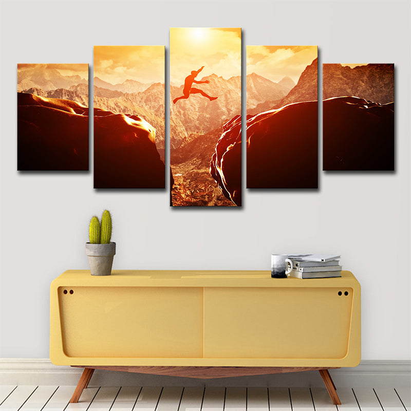 Modern Extreme Sports Wall Art Brown Sunset Mountain Landscape Canvas Print for Home