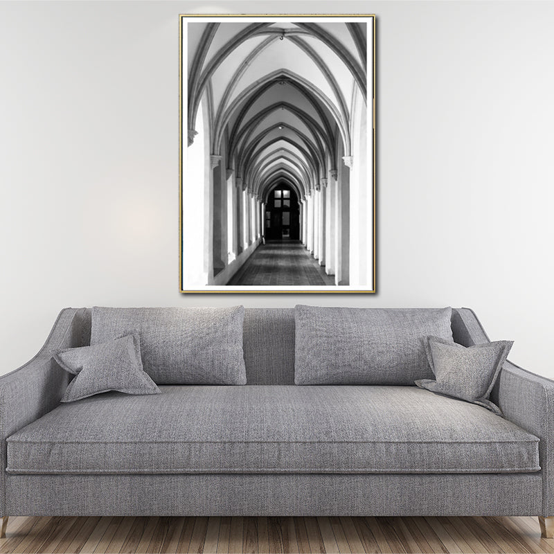 Church Archway Canvas Wall Art Modern Style Architecture Wall Decoration in Grey