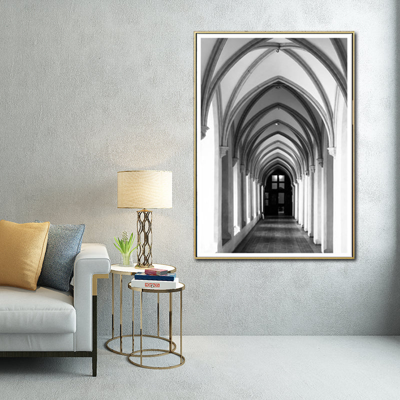 Church Archway Canvas Wall Art Modern Style Architecture Wall Decoration in Grey