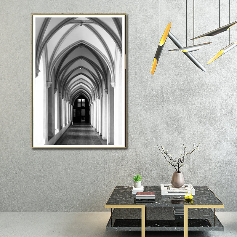 Church Archway Canvas Wall Art Modern Style Architecture Wall Decoration in Grey