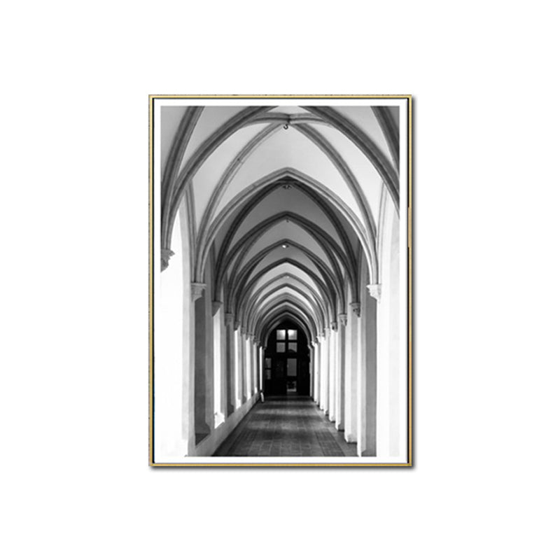 Church Archway Canvas Wall Art Modern Style Architecture Wall Decoration in Grey