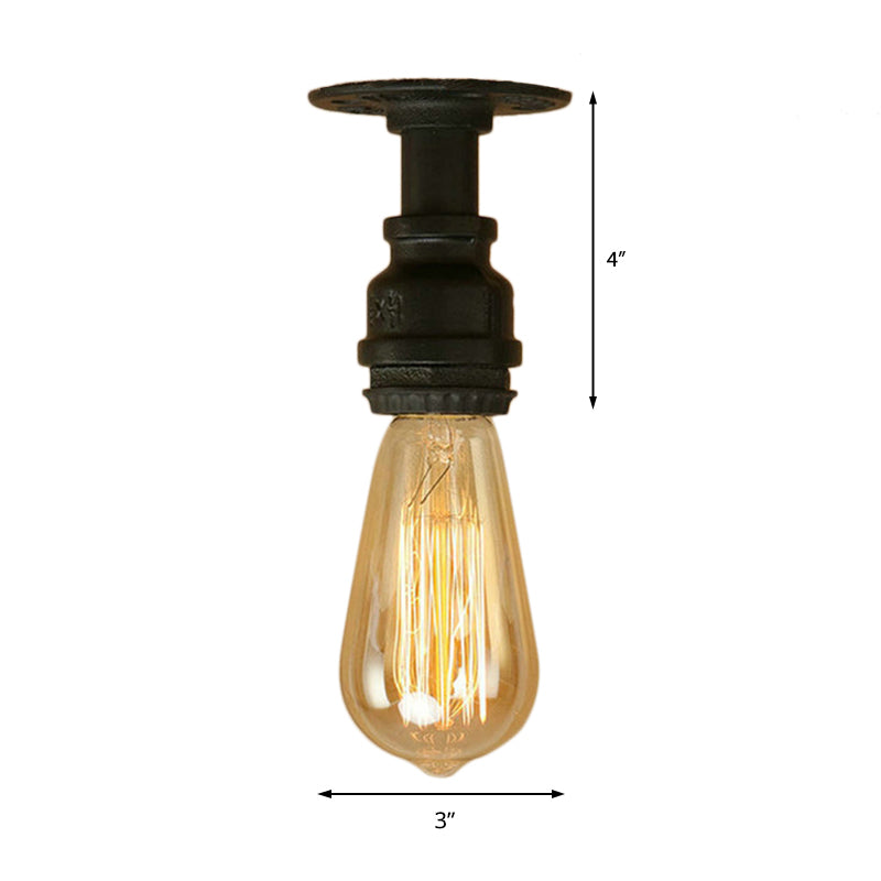 1 Glühbirnenleitungsleitungsleuchte mit bloßem Glühbirnen Industrial Black Metallic Mini Semi Flush Light für Korridor