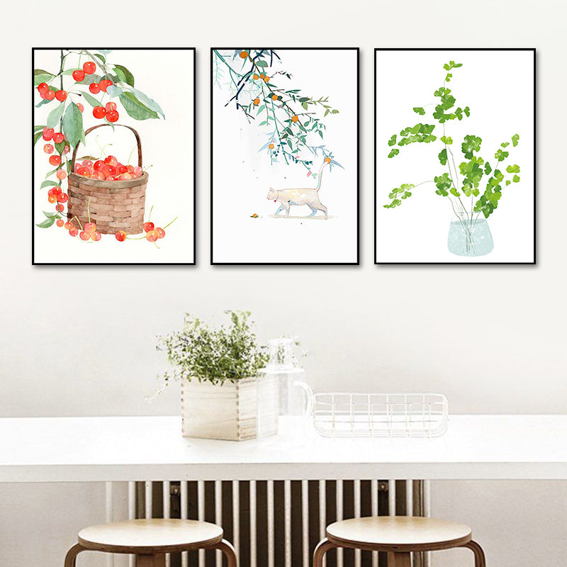 Farmhouse Plant Painting Canvas Print White Textured Wall Art Decor for Dining Room