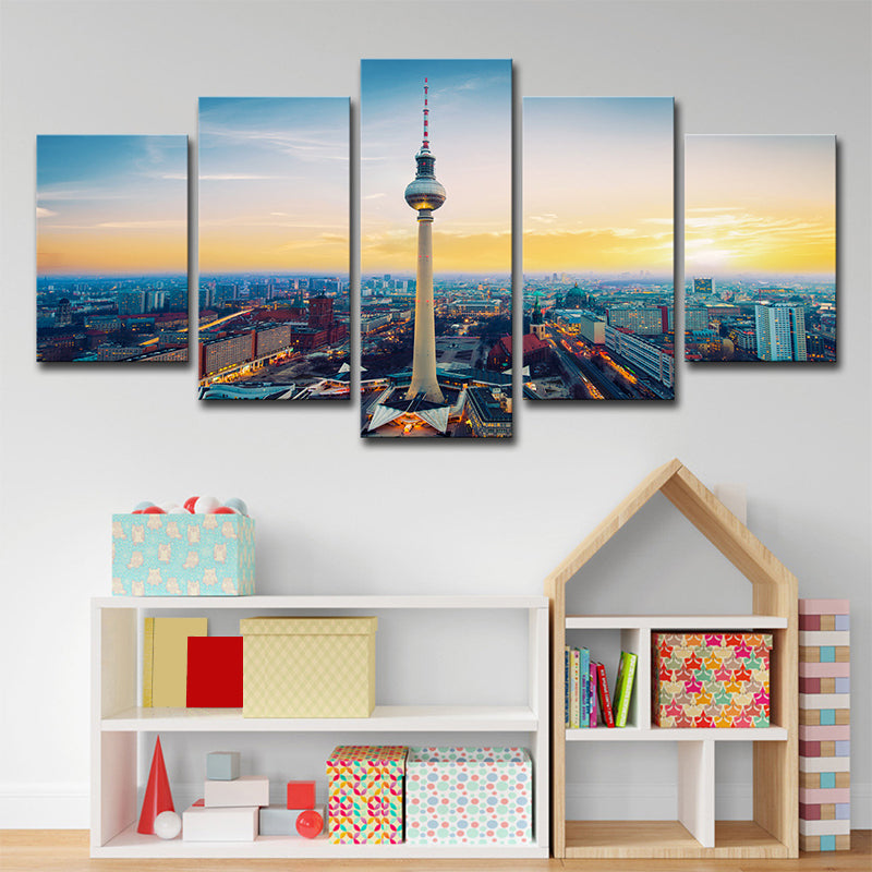 Yellow Sundown Cityscape Canvas Art Berlin TV Tower Global Inspired Multi-Piece Wall Decor