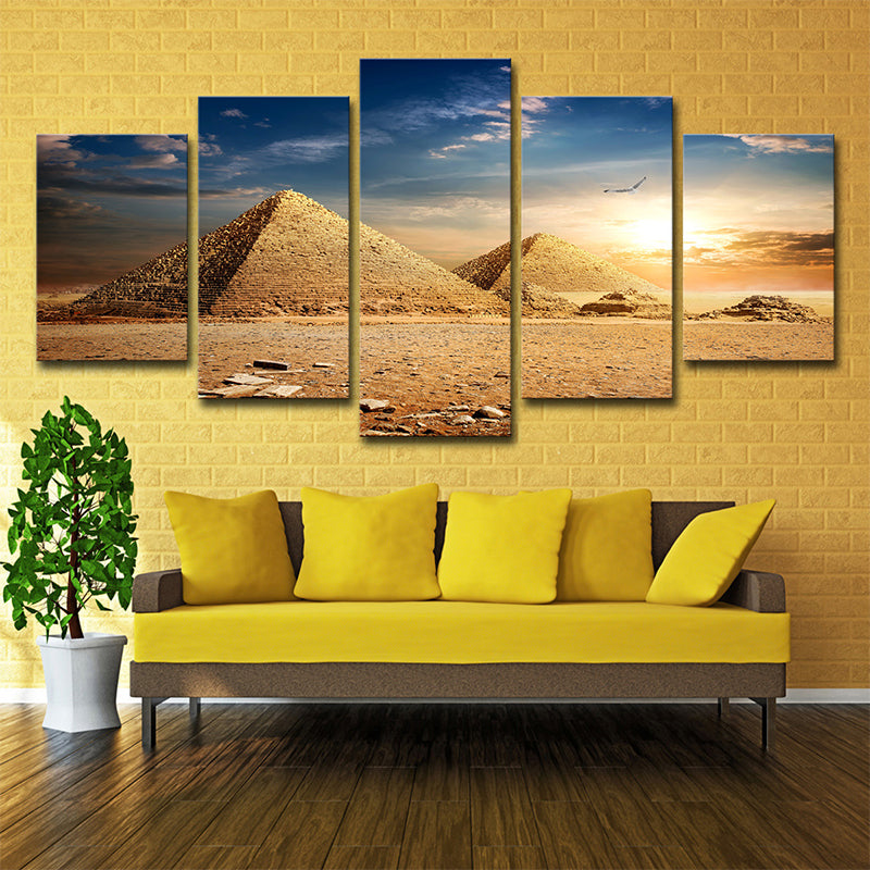 Pyramids Sundown View Wall Art Print Gold Global Inspired Canvas for Living Room