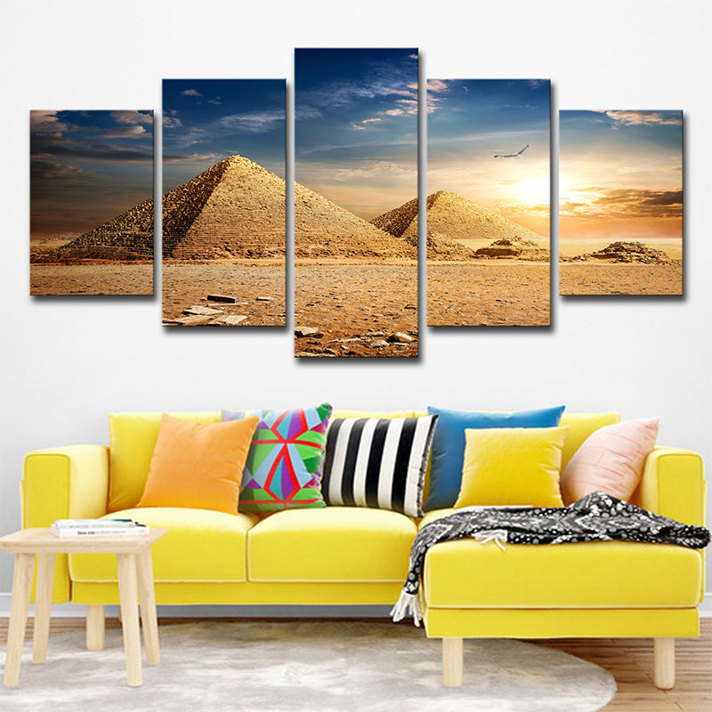 Pyramids Sundown View Wall Art Print Gold Global Inspired Canvas for Living Room