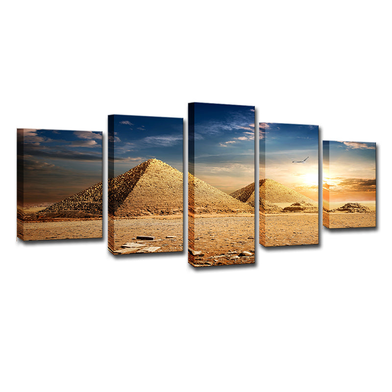 Pyramids Sundown View Wall Art Print Gold Global Inspired Canvas for Living Room