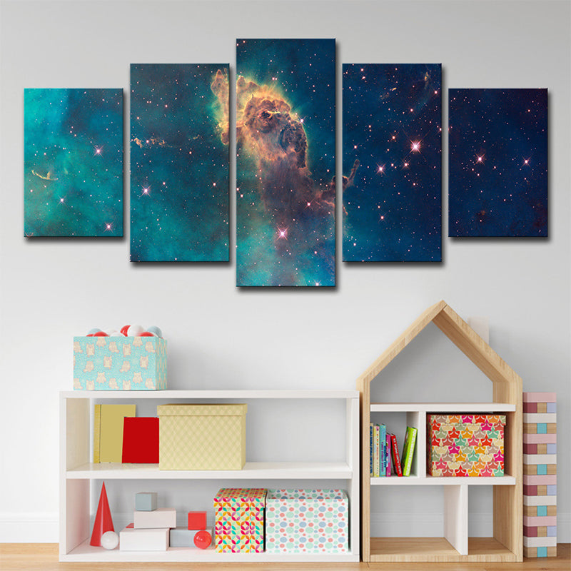 Space Galaxy Stellar Wall Art Decor Kids Style Multi-Piece Canvas Print in Blue for Bedroom