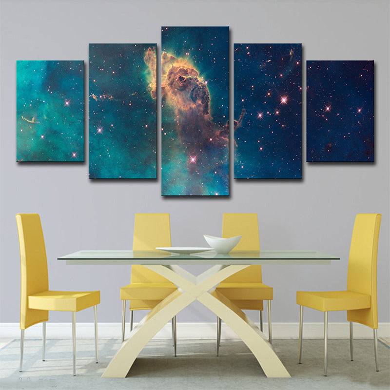 Space Galaxy Stellar Wall Art Decor Kids Style Multi-Piece Canvas Print in Blue for Bedroom