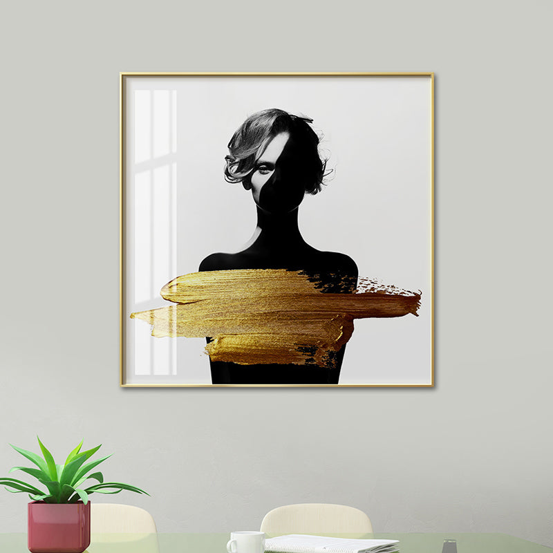 Woman Figure Canvas Modern Style Textured Girls Bedroom Wall Art Print in Dark Color